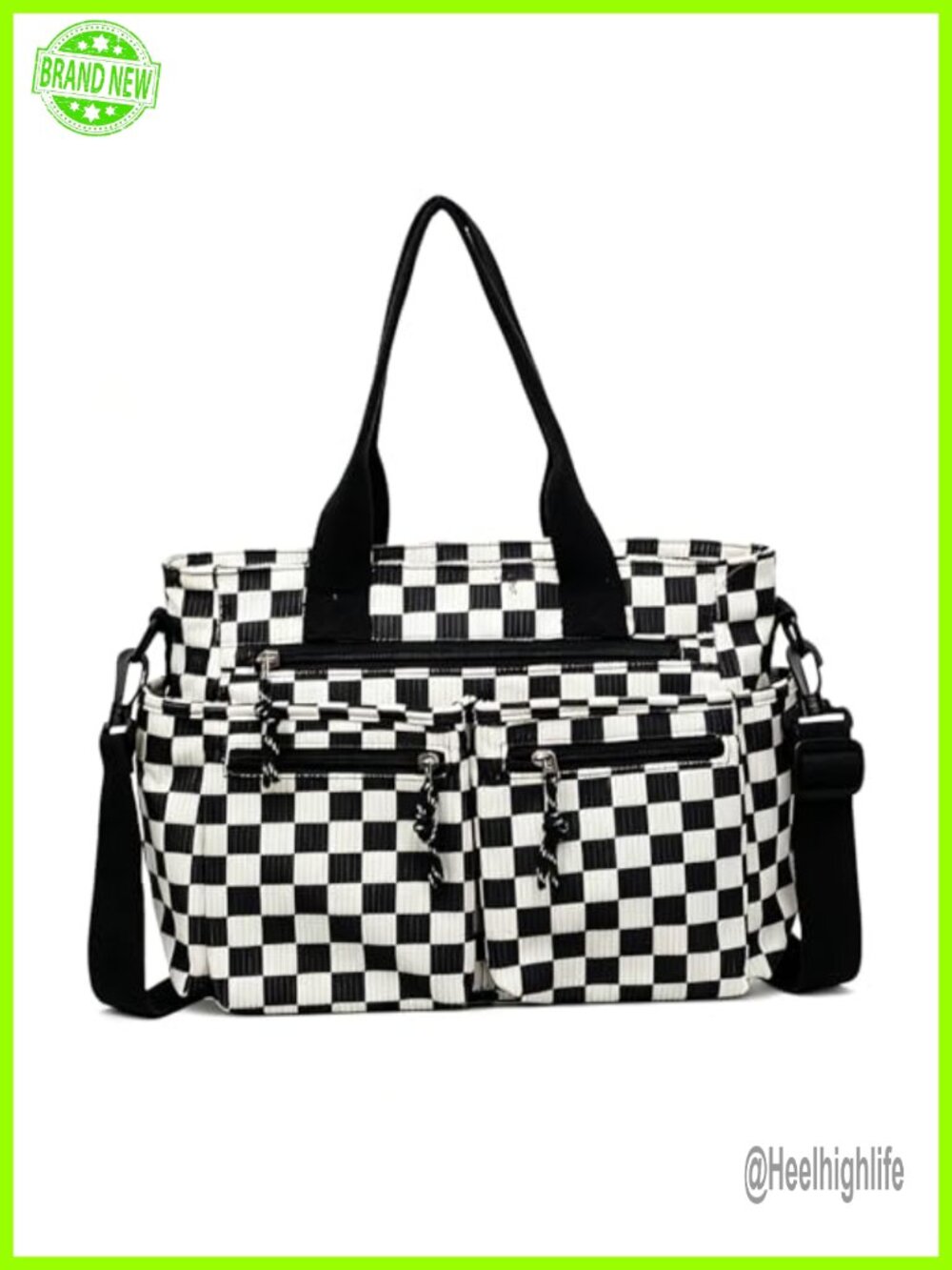 Corduroy Canvas Tote Bag Women Shoulder Bag Zipper Pockets Adjustable Strap